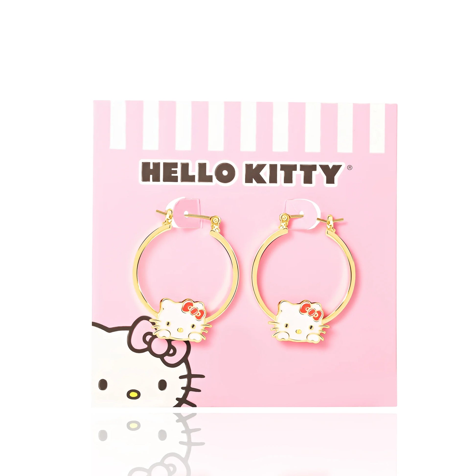 Hello Kitty Womens Hoop Earrings- Plated Gold and Enamel Hello Kitty Earrings- Hello Kitty Jewelry