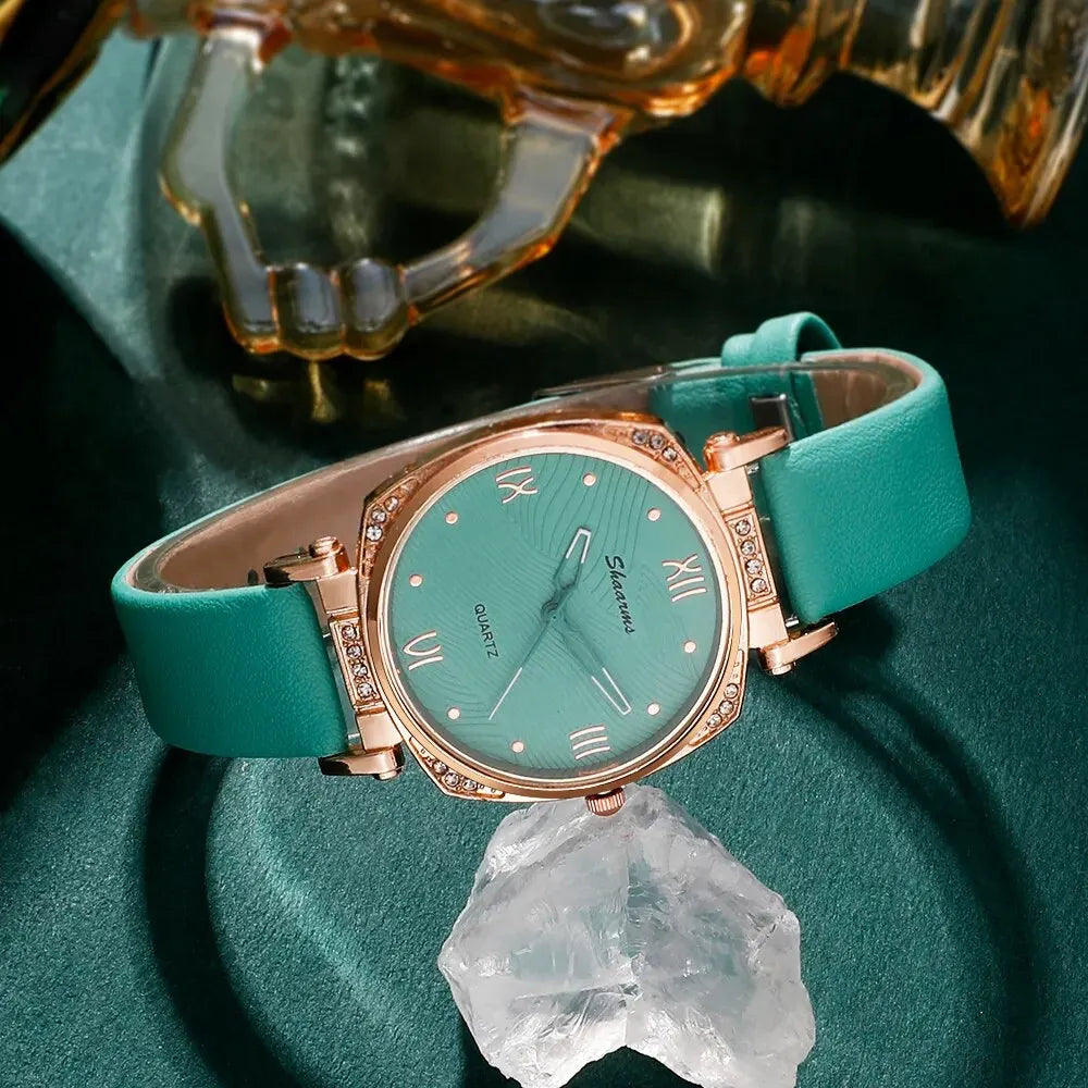 Women Fashion Luxury Quartz Watch Rhinestone Fashion Wristwatch Casual Ladies Watches Jewelry Set Clock Montre Femme