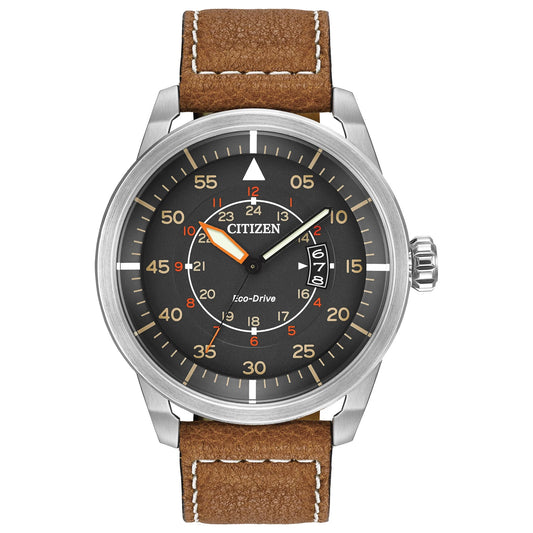 Men'S Eco-Drive Black Leather Strap Watch AW1361-01E