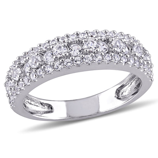 Women'S Engagement Anniversary Bridal 1 1/3 CT T.G.W. Round-Cut Created White Sapphire Sterling Silver Multi-Row Semi-Eternity Ring with Bezel/Prong/Pave Setting