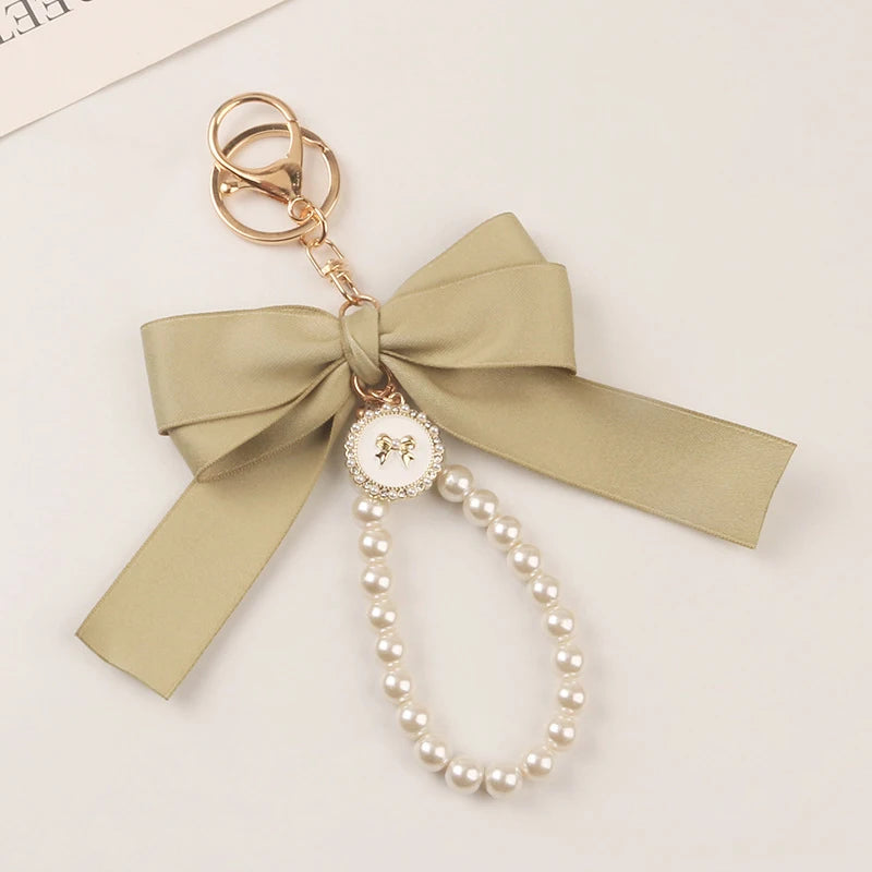 Imitation Pearl Keychain Sweet Fashion Ribbon Bowknot Keyring Accessories Metal Buckle Women Bag Charms Best Gifts Jewelry