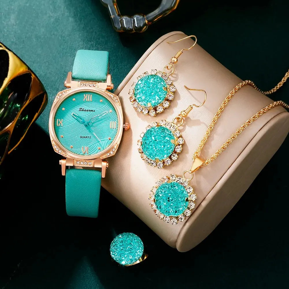 Women Fashion Luxury Quartz Watch Rhinestone Fashion Wristwatch Casual Ladies Watches Jewelry Set Clock Montre Femme